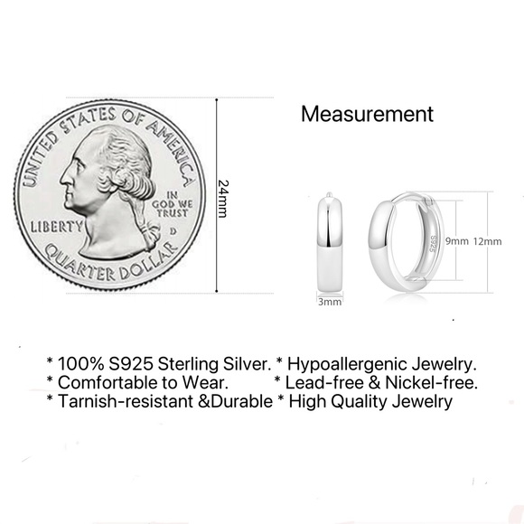 Solid Silver tiny huggie earrings- SH005 12mm - Picture 14 of 14